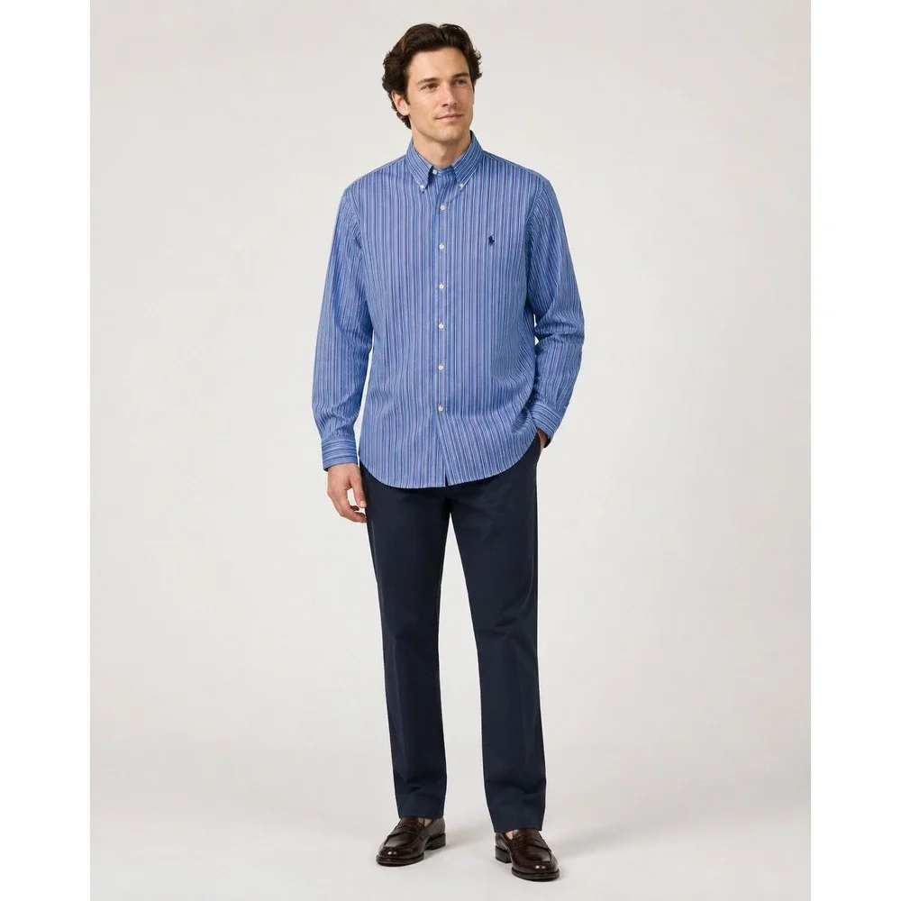 Ralph Lauren Button Down Shirt Mens‎ Medium Blue White Stripe Cotton